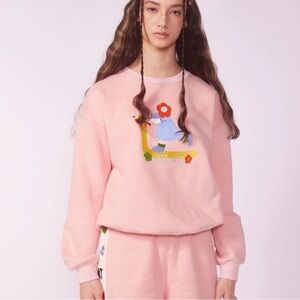 Kina & Tam Scoot Jumper Pink Graphic Pullover Sweatshirt Size Large